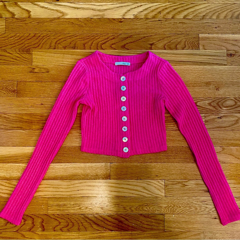 Aritzia Wilfred Free Cropped Button Front Ribbed Sweater XS